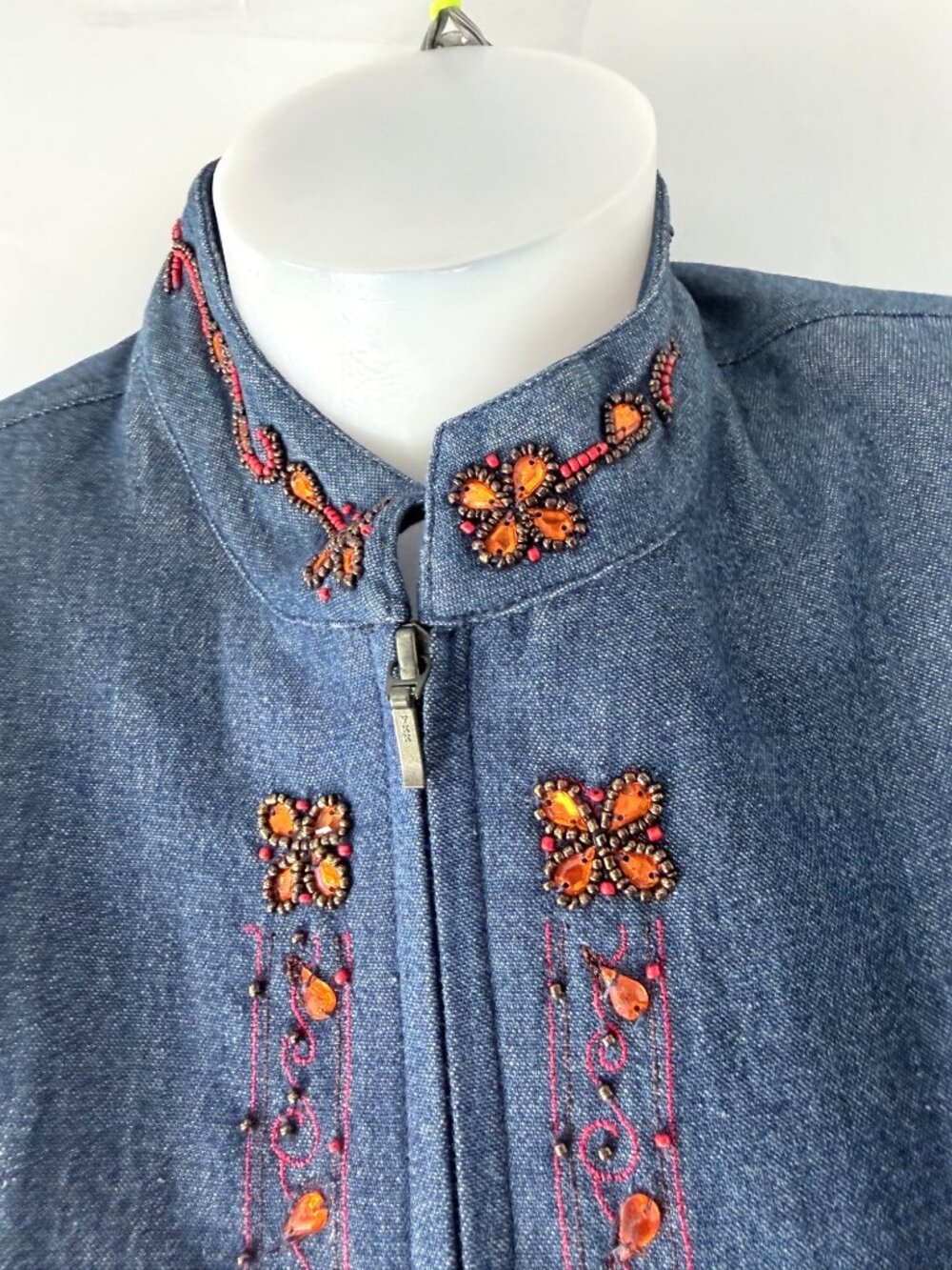 Drapers & Damons Cotton Denim Zippered Embroidered Blazer Womens Petite Medium - Picture 4 of 15